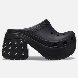 CROCS Black Platform Studded Heel Siren Clogs